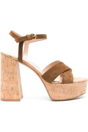 Gianvito Rossi Buty, Kobieta, brązowy, 39 EU, Skóra, Sandały na korkowej platformie z zapięciem na sprzączkę
