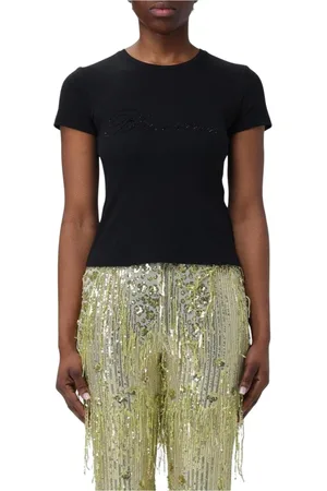 BLUMARINE Koszulki, Kobieta, Czarny, S, Rhinestone Logo T-Shirt