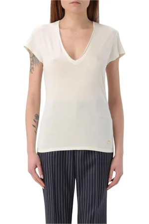 Tom Ford Koszulki, Kobieta, Biały, M, Czarna T-shirt z wełny merynosa z dekoltem w serek