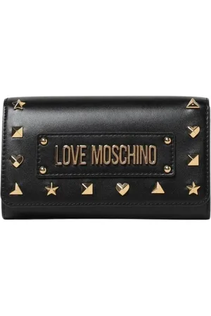Moschino Akcesoria, Kobieta, Czarny, ONE SIZE, Czarna Skórzana Portmonetka ze Stuzami