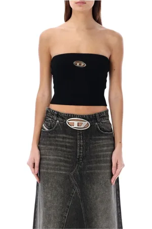 Diesel Koszulki, Kobieta, Czarny, M, Czarny Top Rurkowy Stylowy Plakietka z Logo