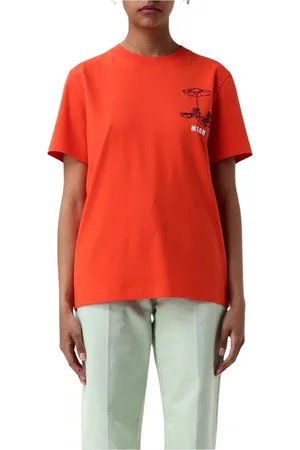 Msgm Koszulki, Kobieta, Czerwony, S, Czerwony T-shirt z Grafiką dla Kobiet
