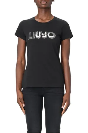 Liu Jo Koszulki, Kobieta, Czarny, XL, Stylowy T-shirt z logo