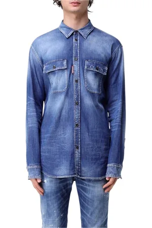 Dsquared2 Koszule, Mężczyzna, Niebieski, M, Denim, Klasyczna Koszula Dżinsowa Długie Rękawy