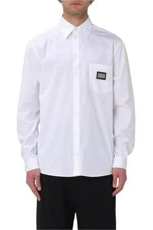 Dolce & Gabbana Koszule, Mężczyzna, Biały, XL, Koszula Metal Logo z Długim Rękawem