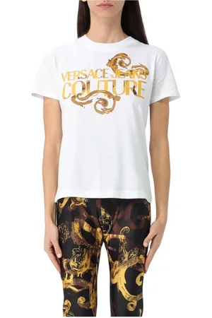 VERSACE Koszulki, Kobieta, Biały, 2XS, Biała Koszulka z Logo