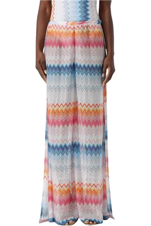 Missoni Spodnie, Kobieta, Wielobarwność, M, Czerwone Spodnie o Szerokich Nogawkach z Wzorem Zigzag