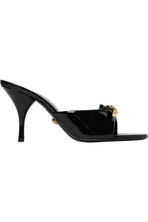 VERSACE Buty, Kobieta, Czarny, 40 EU, Czarne sandały na obcasie z kwadratowym noskiem