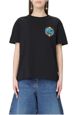 Etro Koszulki, Kobieta, Czarny, XS, Koszulka z Haftowanym Kwiatowym Logo dla Kobiet