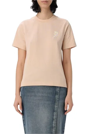 Burberry Koszulki, Kobieta, Beżowy, XS, Elegancka Biała Koszulka z Haftem