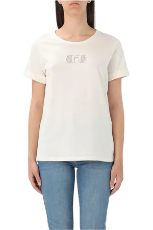 Liu Jo Koszulki, Kobieta, Biały, XS, Beżowy T-shirt z haftem