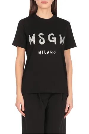 Msgm Koszulki, Kobieta, Czarny, M, Czarna Milano Logo Koszulka Damska