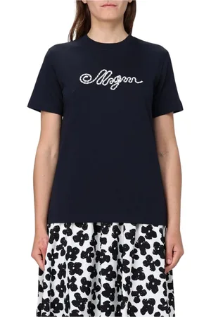 Msgm Koszulki, Kobieta, Niebieski, M, Biała Koszulka z logo linii