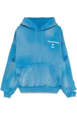 Cole Buxton Bluzy, Mężczyzna, Niebieski, S, Niebieski bluza z kapturem i nadrukiem