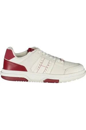 Tommy Hilfiger Buty, Mężczyzna, Biały, 40 EU, Czerwone sneakersy z poliestru dla stylu i wydajności