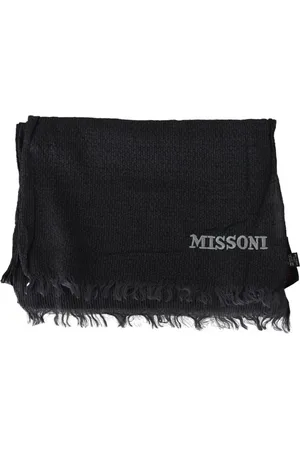 Missoni Akcesoria, Mężczyzna, Czarny, ONE SIZE, Czarny Wełniany Szal z Frędzlami i Detalami Logo