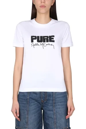 Stella McCartney Koszulki, Kobieta, Biały, L, Bawełna, T-shirt z logo i naszyjnikiem