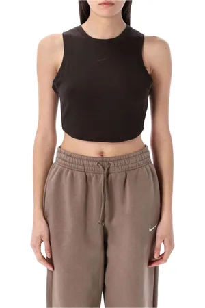 Nike Koszulki, Kobieta, brązowy, S, Wycięty top z żebrowanym wzorem