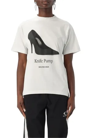 Balenciaga Koszulki, Kobieta, Biały, S, Len, Biała Koszulka z Grafiką