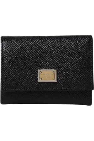 Dolce & Gabbana Akcesoria, Kobieta, Czarny, ONE SIZE, Czarna Skórzana Portmonetka z Zatrzaskiem