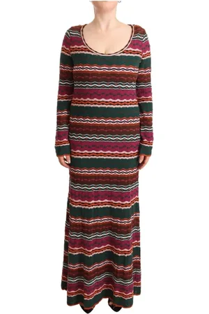 Missoni Sukienki, Kobieta, Wielobarwność, M, Wełna, Wielokolorowa Sukienka z Paskami i Długim Rękawem