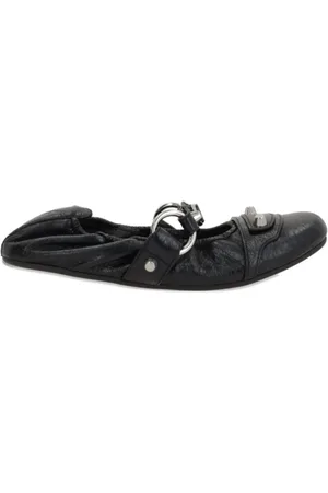 Balenciaga Buty, Kobieta, Czarny, 38 EU, Len, Czarne Skórzane Baletki