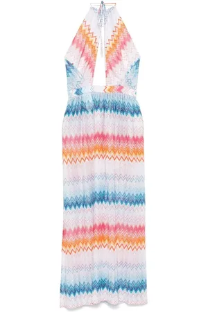 Missoni Sukienki, Kobieta, Wielobarwność, S, Niebieska Sukienka z Dekoltem Halterneck