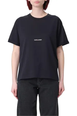 Saint Laurent Koszulki, Kobieta, Czarny, XS, Czarna Koszulka z Okrągłym Dekoltem
