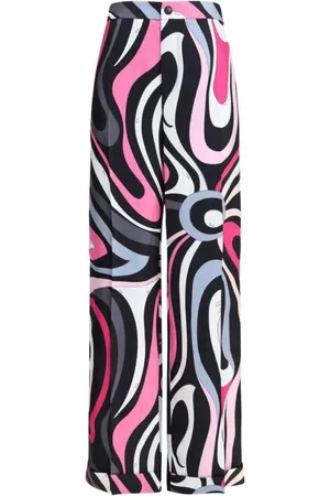 Emilio Pucci Spodnie, Kobieta, Wielobarwność, L, Marble Print Wysokotkane Spodnie z Jedwabiu