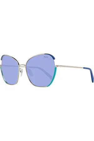 Emilio Pucci Akcesoria, Kobieta, Żółty, ONE SIZE, Złote Okulary Przeciwsłoneczne Motyle Niebieskie