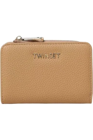 Twin-Set Akcesoria, Kobieta, Beżowy, ONE SIZE, Czarna Skórzana Portmonetka Kompaktowa Stylowa