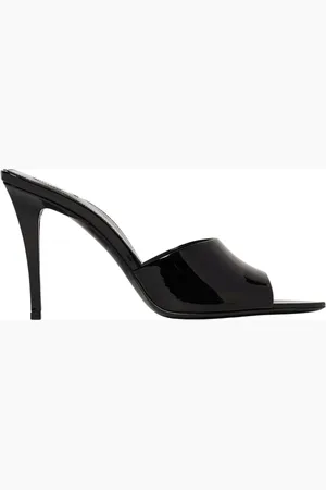 Saint Laurent Buty, Kobieta, Czarny, 36 EU, Czarne Skórzane Sandały na Płaskim Obcasie