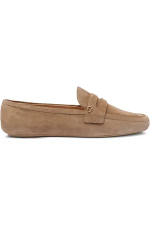 Gianvito Rossi Buty, Kobieta, Beżowy, 37 1/2 EU, Zamsz, Beżowe Lordsy z Złotym Logo Plaque