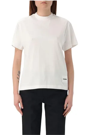 Jil Sander Koszulki, Kobieta, Beżowy, S, Klasyczny Czarny T-shirt z Okrągłym Dekoltem