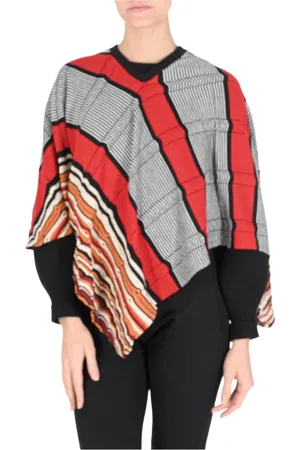 Missoni Kurtki, Kobieta, Wielobarwność, ONE SIZE, Kolorowy Sweter Ponczo z dekoltem w serek