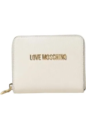 Moschino Akcesoria, Kobieta, Beżowy, ONE SIZE, Grained Leather Zip Around Wallet