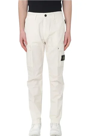 Stone Island Spodnie, Mężczyzna, Biały, W34, Spodnie Cargo z Wieloma Kieszeniami