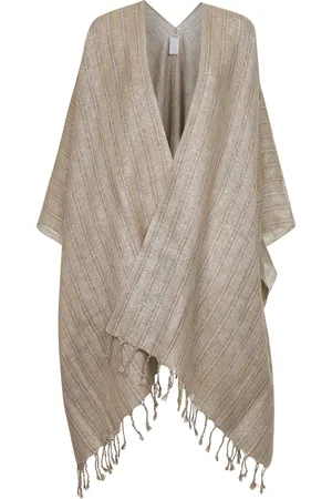 Brunello Cucinelli Kurtki, Kobieta, Beżowy, ONE SIZE, Beżowa lniana kimono z frędzlami