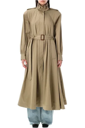Chloé Płaszcze, Kobieta, brązowy, M, Brązowy Długi Płaszcz Trench z Klamrą Skórzaną