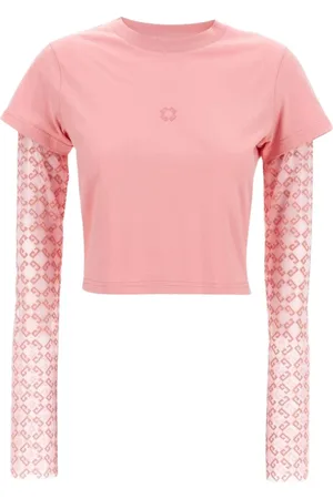 Givenchy Koszulki, Kobieta, Różowy, S, Różowy Przezroczyste Rękawy Geometryczny Top