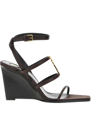 Saint Laurent Buty, Kobieta, brązowy, 37 EU, Brązowe Sandały Na Koturnie Z Kwadratowym Nosem