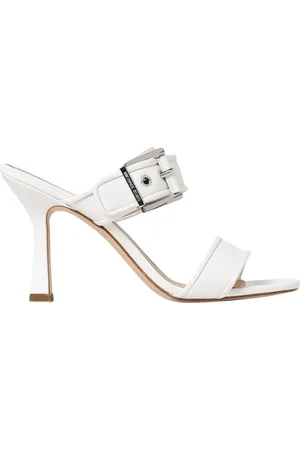 Michael Kors Buty, Kobieta, Biały, 40 EU, Białe Sandały na Wysokim Obcasie z Klamrą
