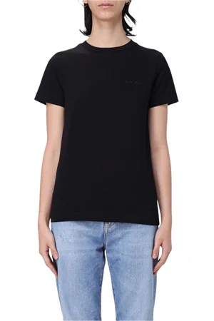 Pinko Koszulki, Kobieta, Czarny, L, Niebieski Klasyczny T-shirt z okrągłym dekoltem