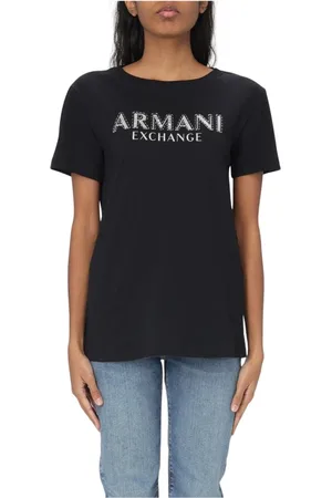 Armani Exchange Koszulki, Kobieta, Czarny, S, Czarna Koszulka z Logo, Ponadczasowy Design