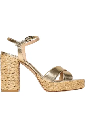 Stuart Weitzman Buty, Kobieta, Żółty, 40 EU, Złote Sandały na Obcasie z Paskiem wokół Kostki
