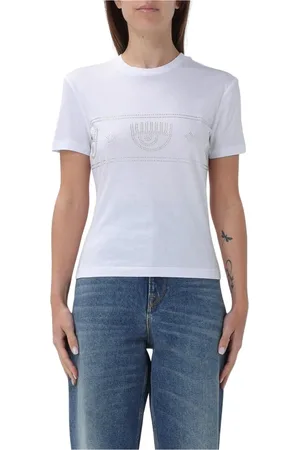 Chiara Ferragni Koszulki, Kobieta, Biały, M, Luksusowy T-shirt z kryształami