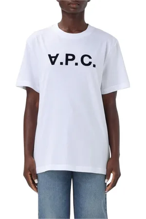 A.P.C. Koszulki, Kobieta, Biały, 2XL, Granatowy T-shirt z nadrukiem Logo Print