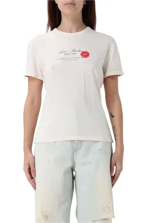 Acne Studios Koszulki, Kobieta, Szary, S, Minimalist Lips Print Tee