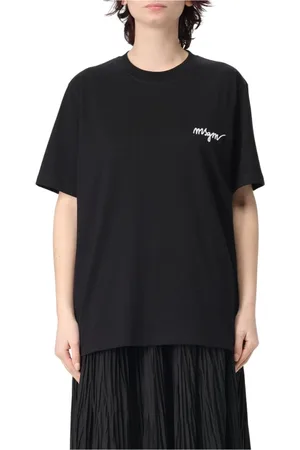Msgm Koszulki, Kobieta, Czarny, M, Koszulka z Logo i Krótkim Rękawem