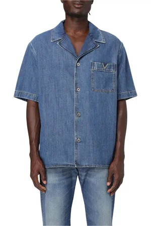 VALENTINO Koszule, Mężczyzna, Niebieski, M, Denim, Niebieska Koszula Casual z Denimu